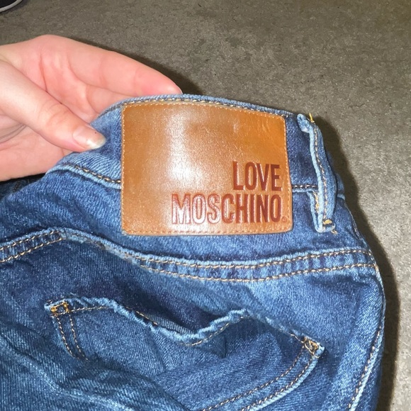 Love Moschino Distressed Denim Straight Leg Mid / High Waist Boyfriend Mom Jeans - Picture 6 of 7